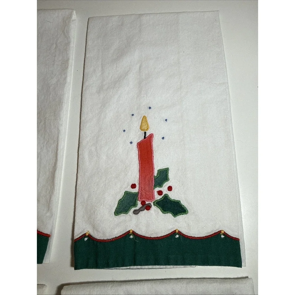 Vintage Christmas Tree Tea Towels Lillian Vernon Hand Cross Stitched Set of 4